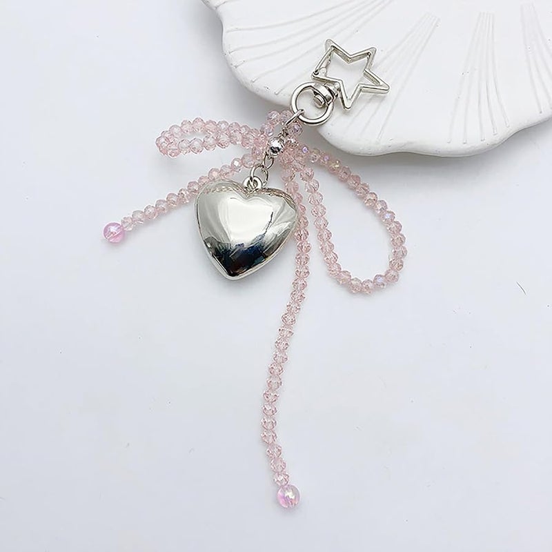 Black Cute Love Heart Phone Chain with Beaded Bowknot Dainty Hanging Decoration - Image 4
